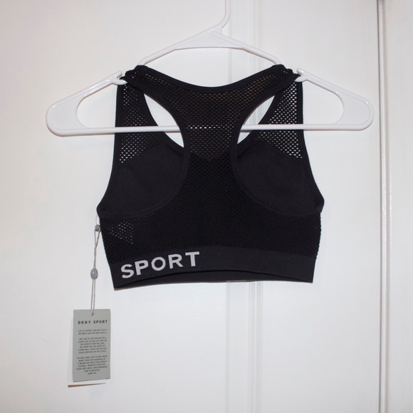 NWT DKNY Mesh Racerback Medium Impact Sports Bra in black, size XS - Picture 2 of 2